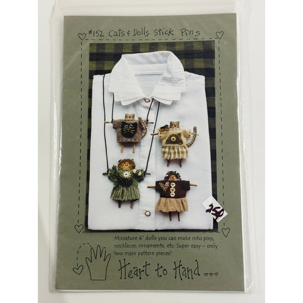 Heart to Hand Sewing Pattern #152 Cats & Dolls Stick Pins Primitive Folk Art